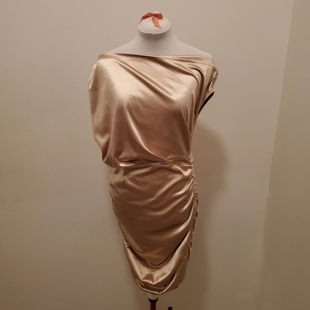 Gold Ruched Bodycon Dress Size XL US 12 GUC